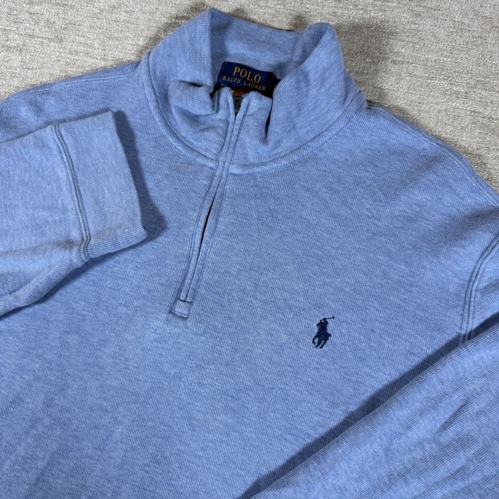Polo Ralph Lauren 1/4 Zip Pullover Mens L Blue Estate Rib L/S Pony Logo